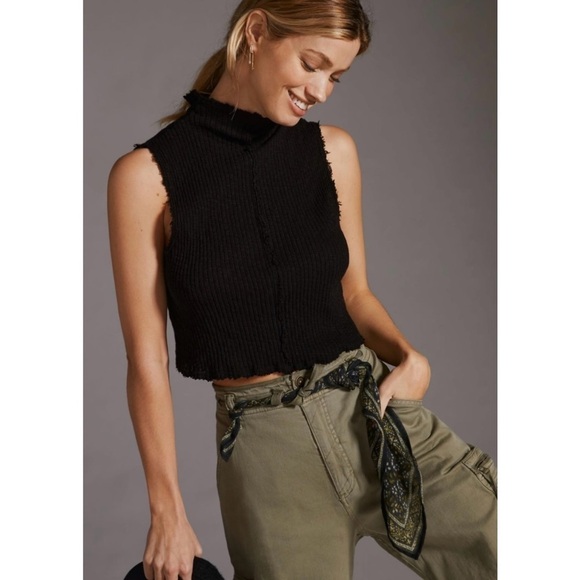 NWT T.La Ribbed Mock Neck Crop Top in Black - Picture 6 of 6